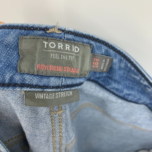 Torrid Jeans Boyfriend Straight Stretch Blue Distressed - Picture 7 of 13